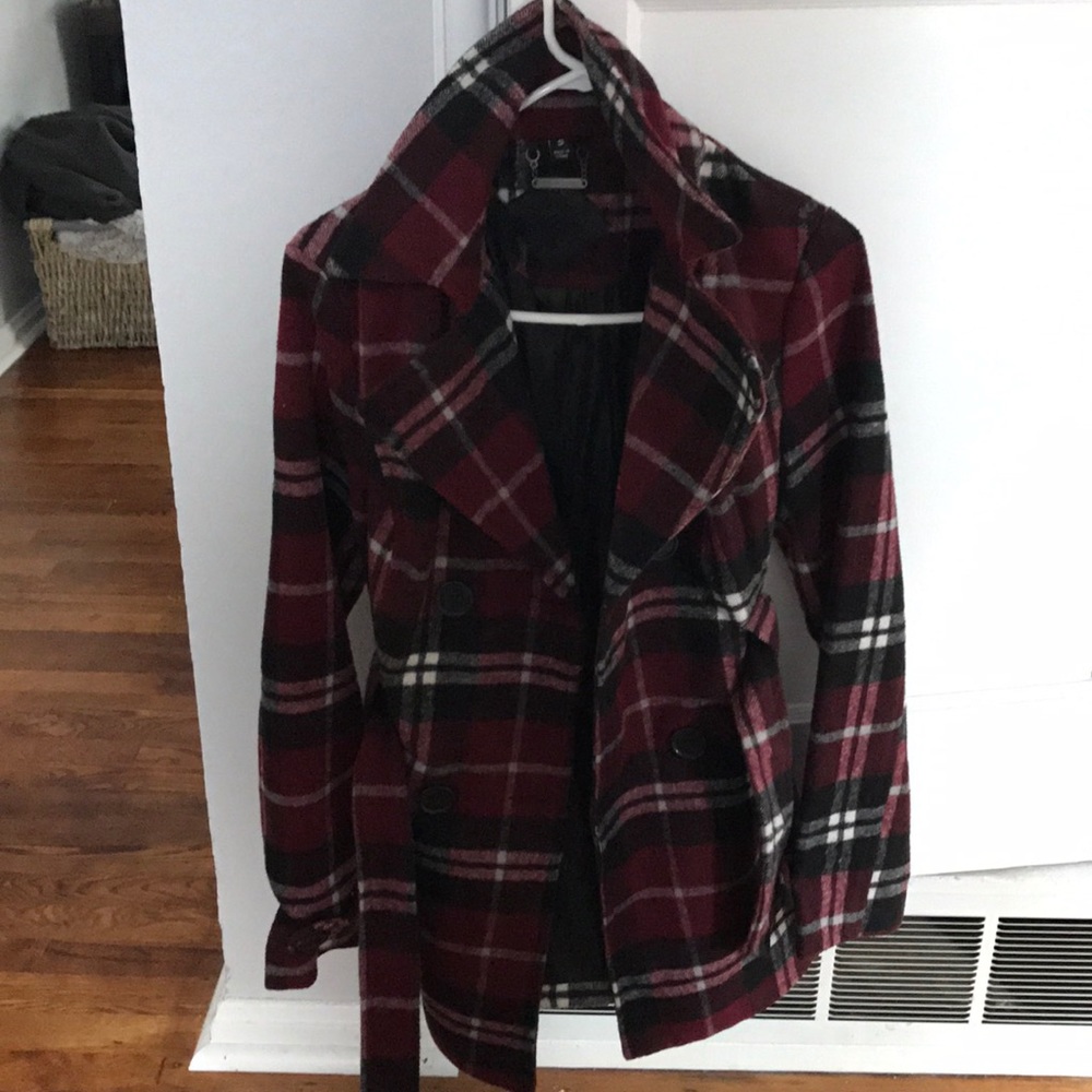 Plaid pea coat, size small brand new